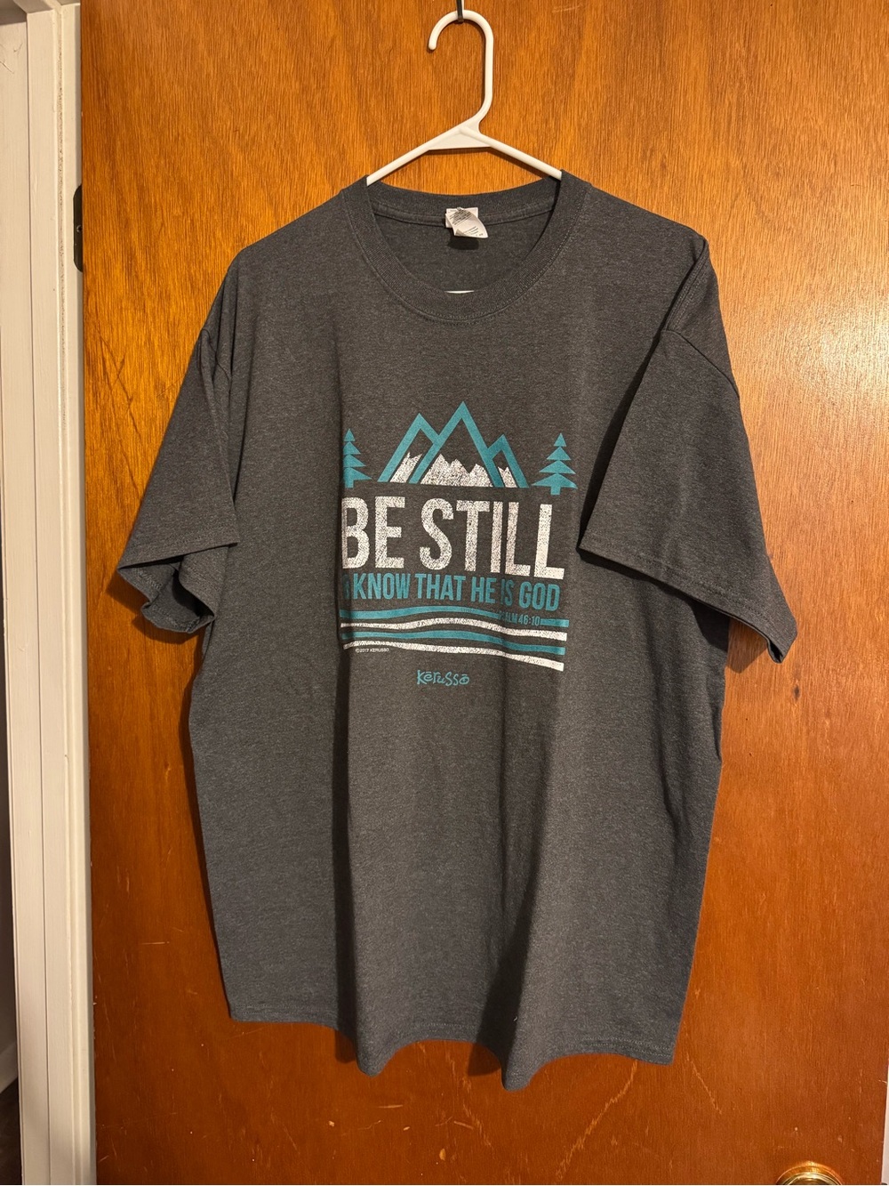 Keeusso 'Be Still' Graphic Crew Neck Tee - Charcoal with Teal Accents